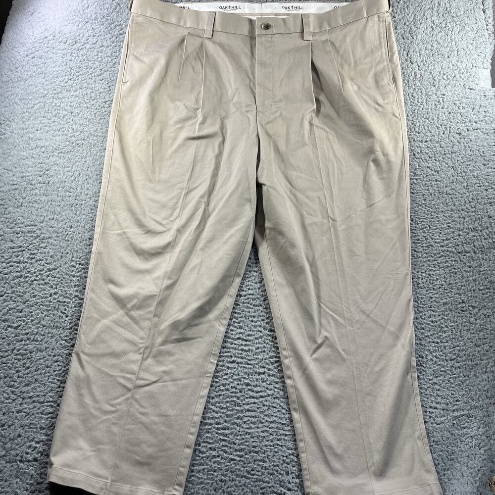 OAK HILL PANTS MENS 50x30 BEIGE PREMIUM PANT FITS 49x30 COTTON TWILL ZIP FLY